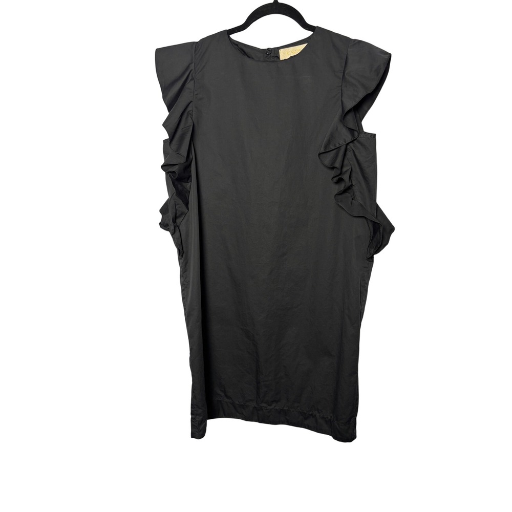 Kaos Jeans Dress 46 US L Black Ruffle Shoulder Cotton Poplin Avant-Garde